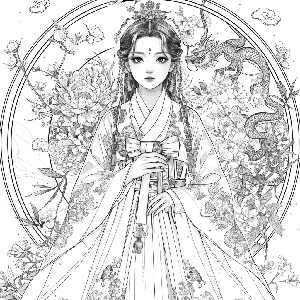 Rainbow Grace – The Blossom Maiden in Hanbok Splendor