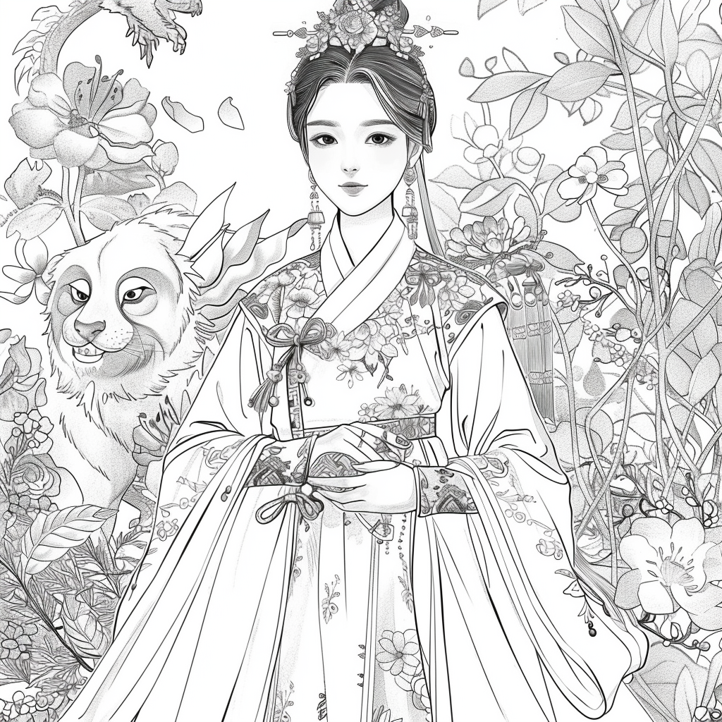Rainbow Grace – The Blossom Maiden in Hanbok Splendor