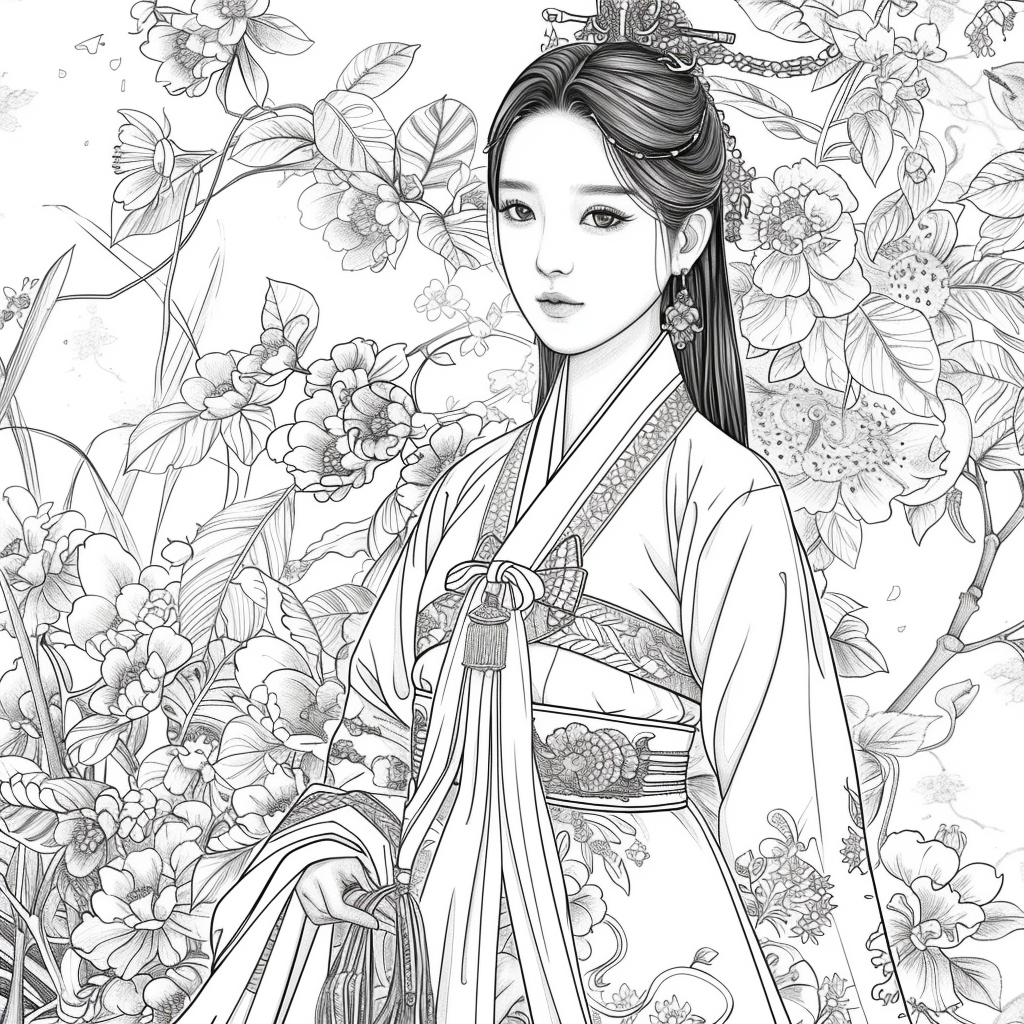 Rainbow Grace – The Blossom Maiden in Hanbok Splendor