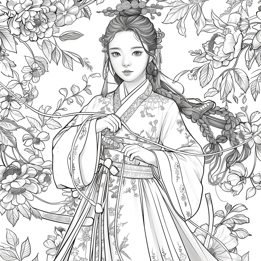 Rainbow Grace – The Blossom Maiden in Hanbok Splendor