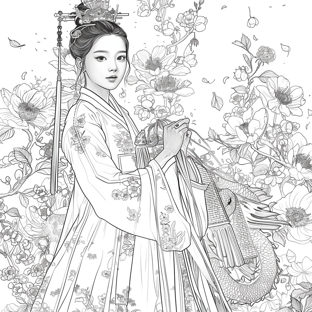 Rainbow Grace – The Blossom Maiden in Hanbok Splendor