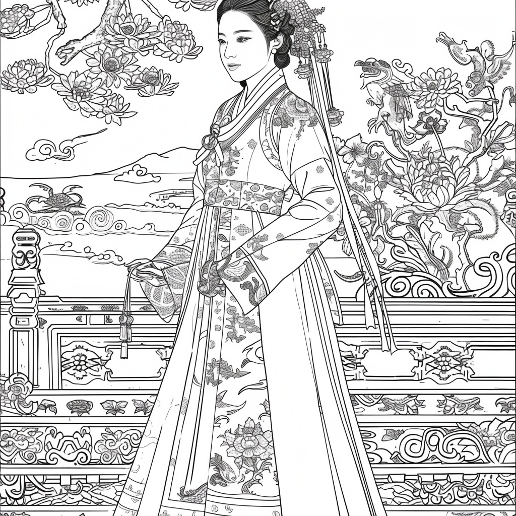 Rainbow Grace – The Blossom Maiden in Hanbok Splendor