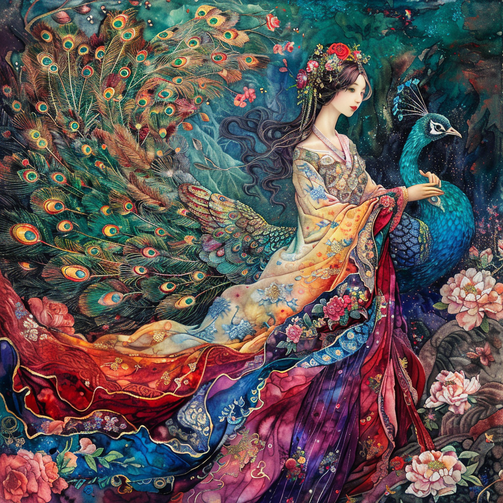 The Enchanted Princess and Her Peacock Guardian