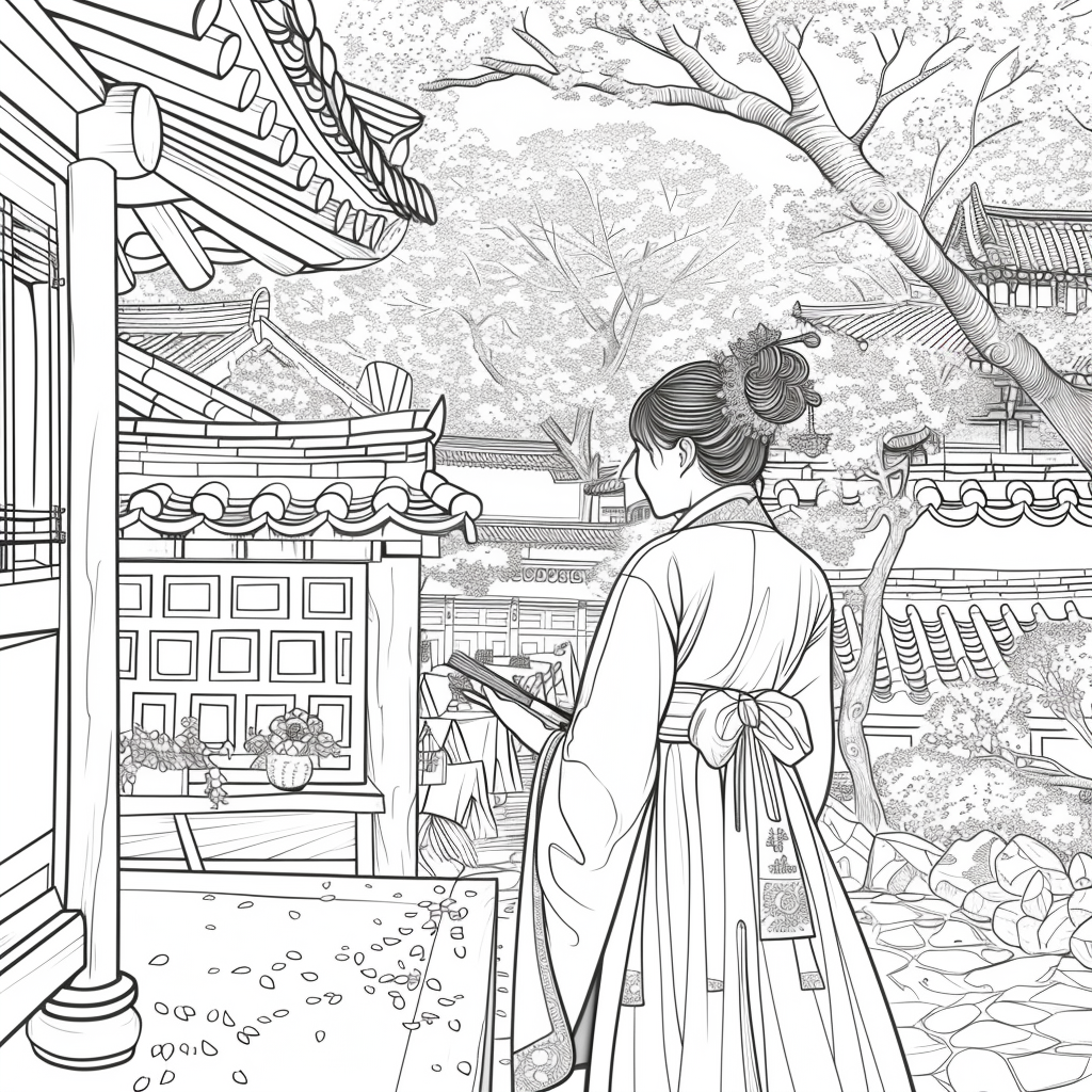 Spring Serenity: Korean Maiden with a Book