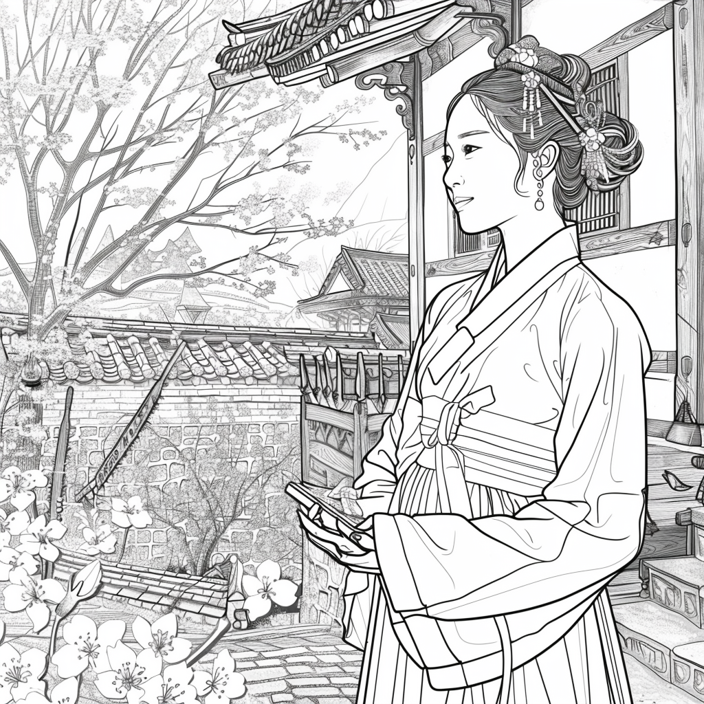 Spring Serenity: Korean Maiden with a Book