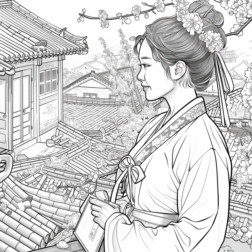 Spring Serenity: Korean Maiden with a Book