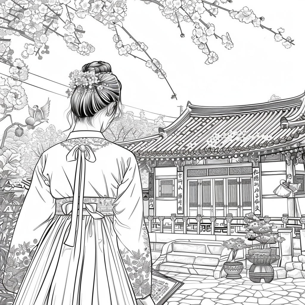 Spring Serenity: Korean Maiden with a Book