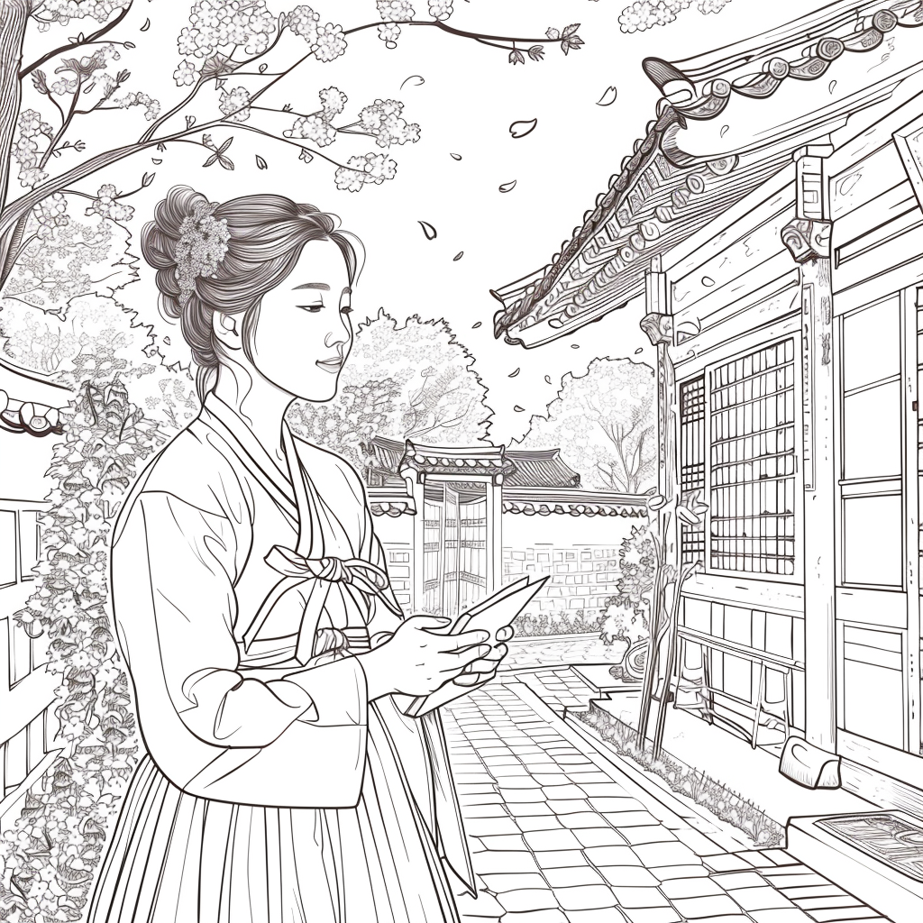 Spring Serenity: Korean Maiden with a Book