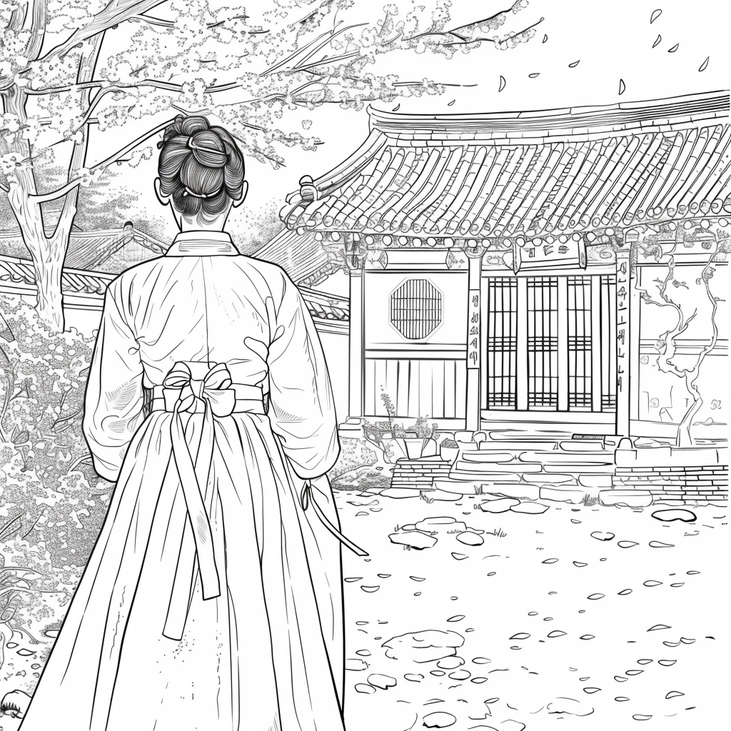 Spring Serenity: Korean Maiden with a Book