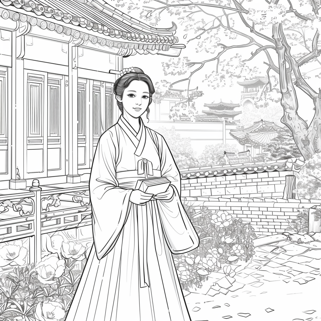Spring Serenity: Korean Maiden with a Book