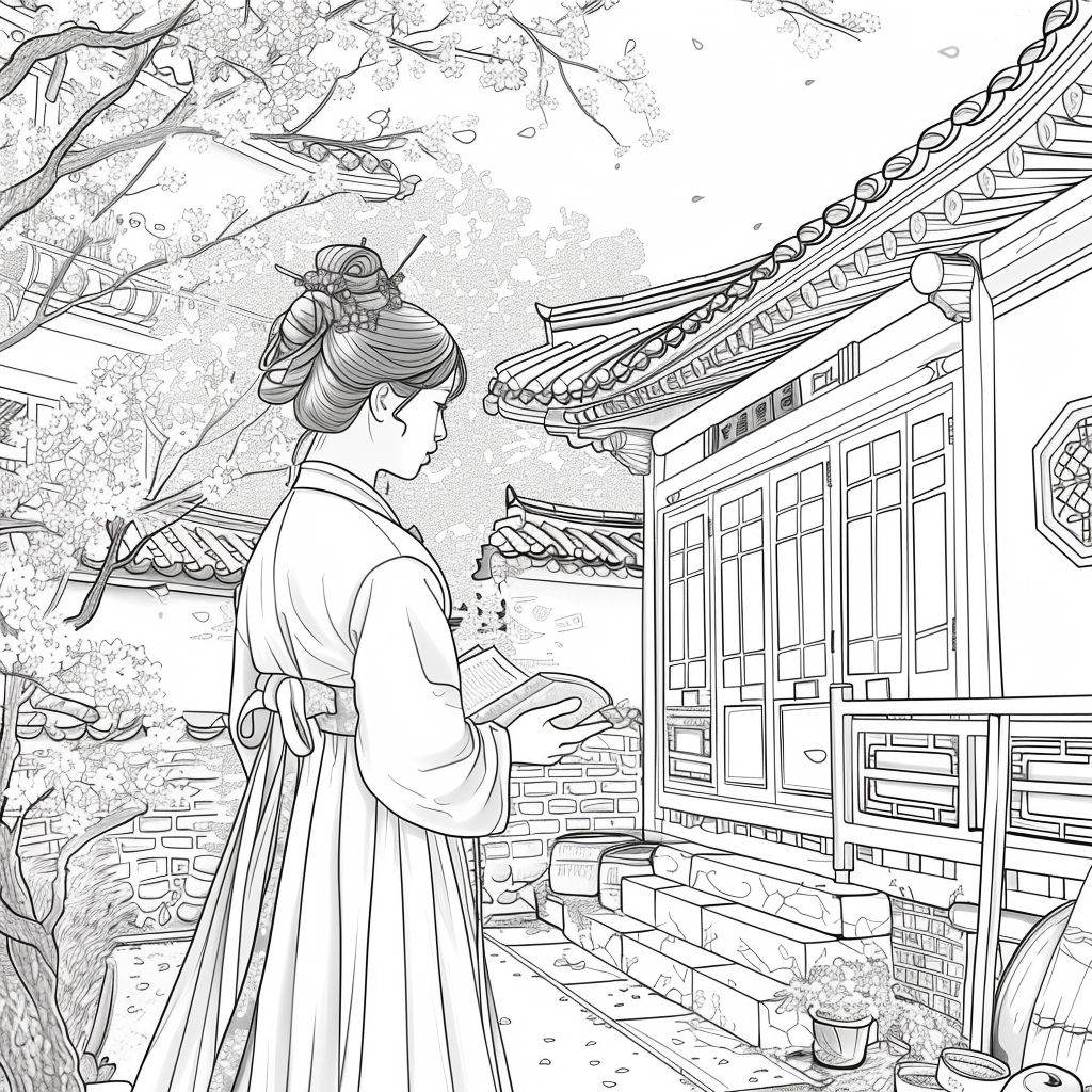 Spring Serenity: Korean Maiden with a Book