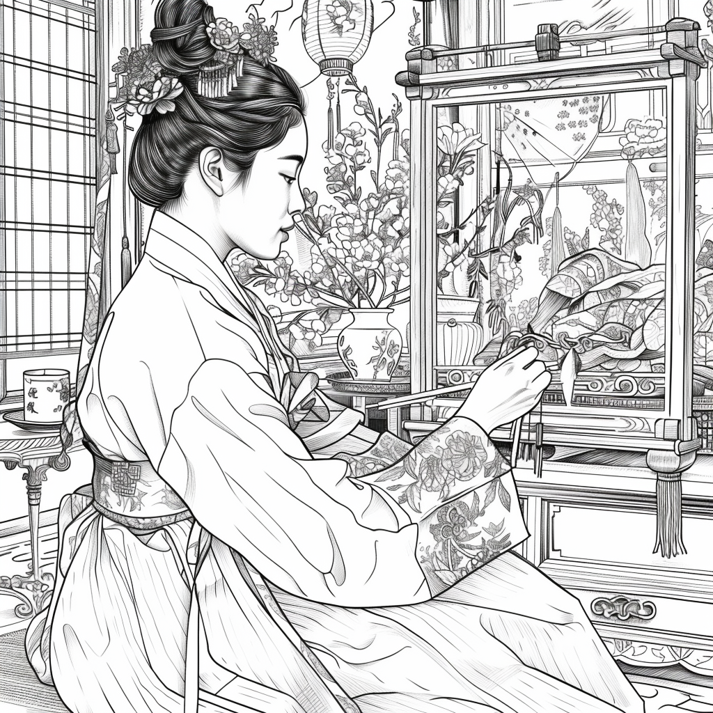 Moonlit Letters: Korean Maiden at Her Writing Desk