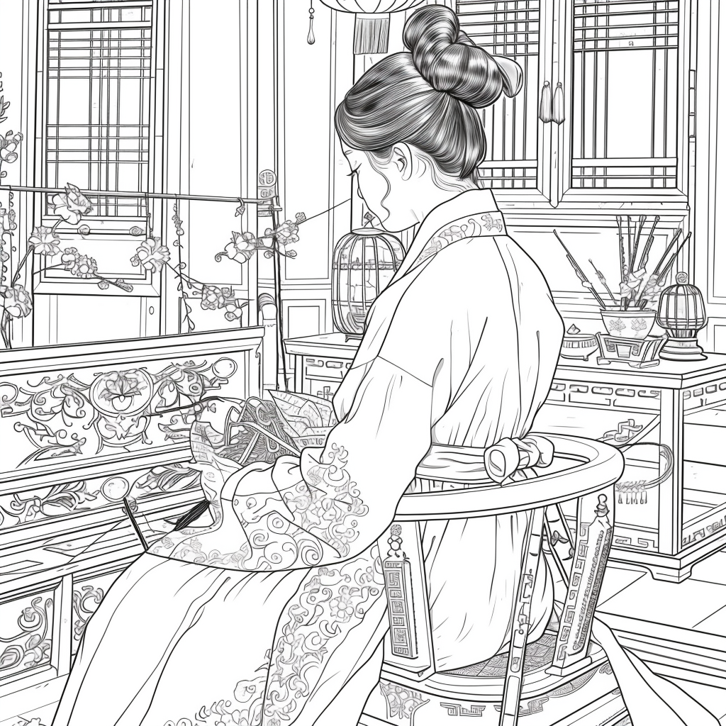 Moonlit Letters: Korean Maiden at Her Writing Desk