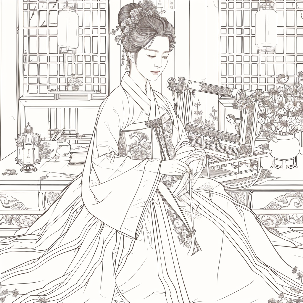 Moonlit Letters: Korean Maiden at Her Writing Desk