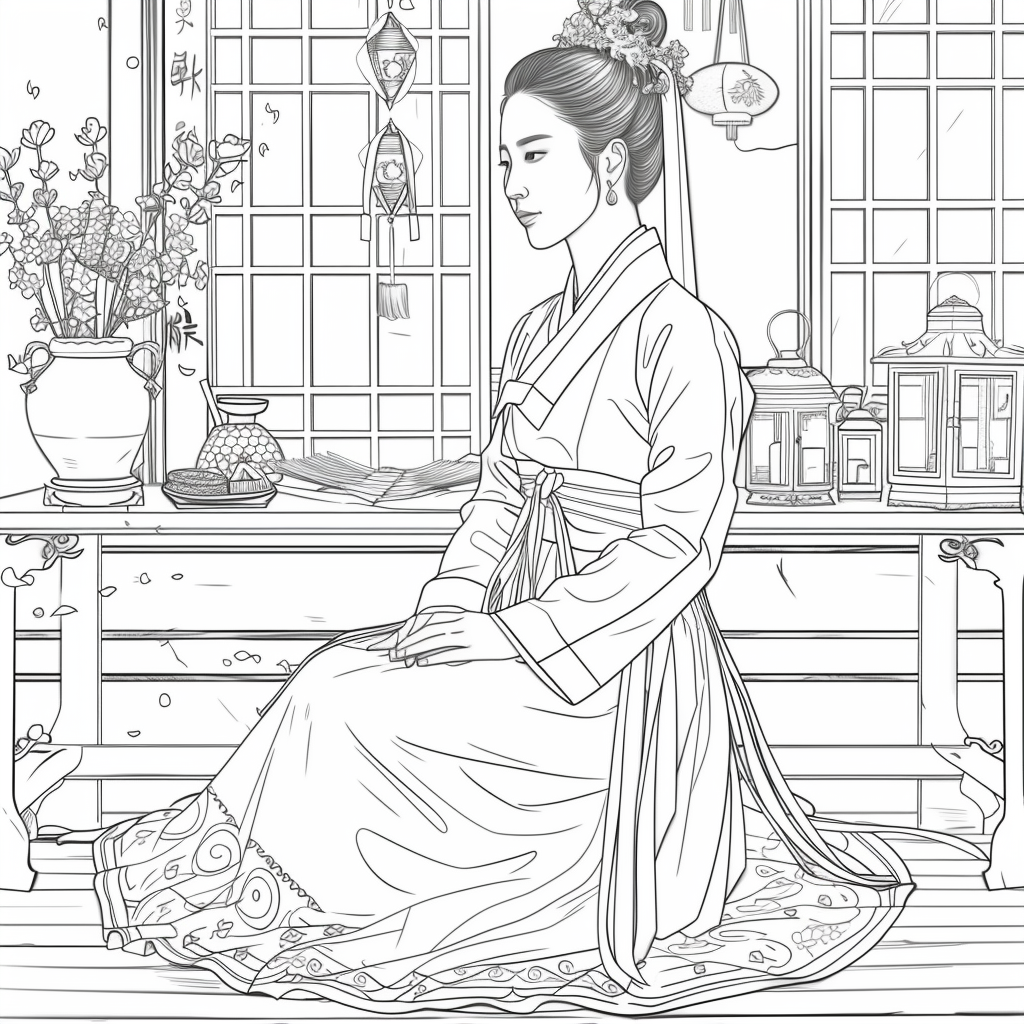 Moonlit Letters: Korean Maiden at Her Writing Desk