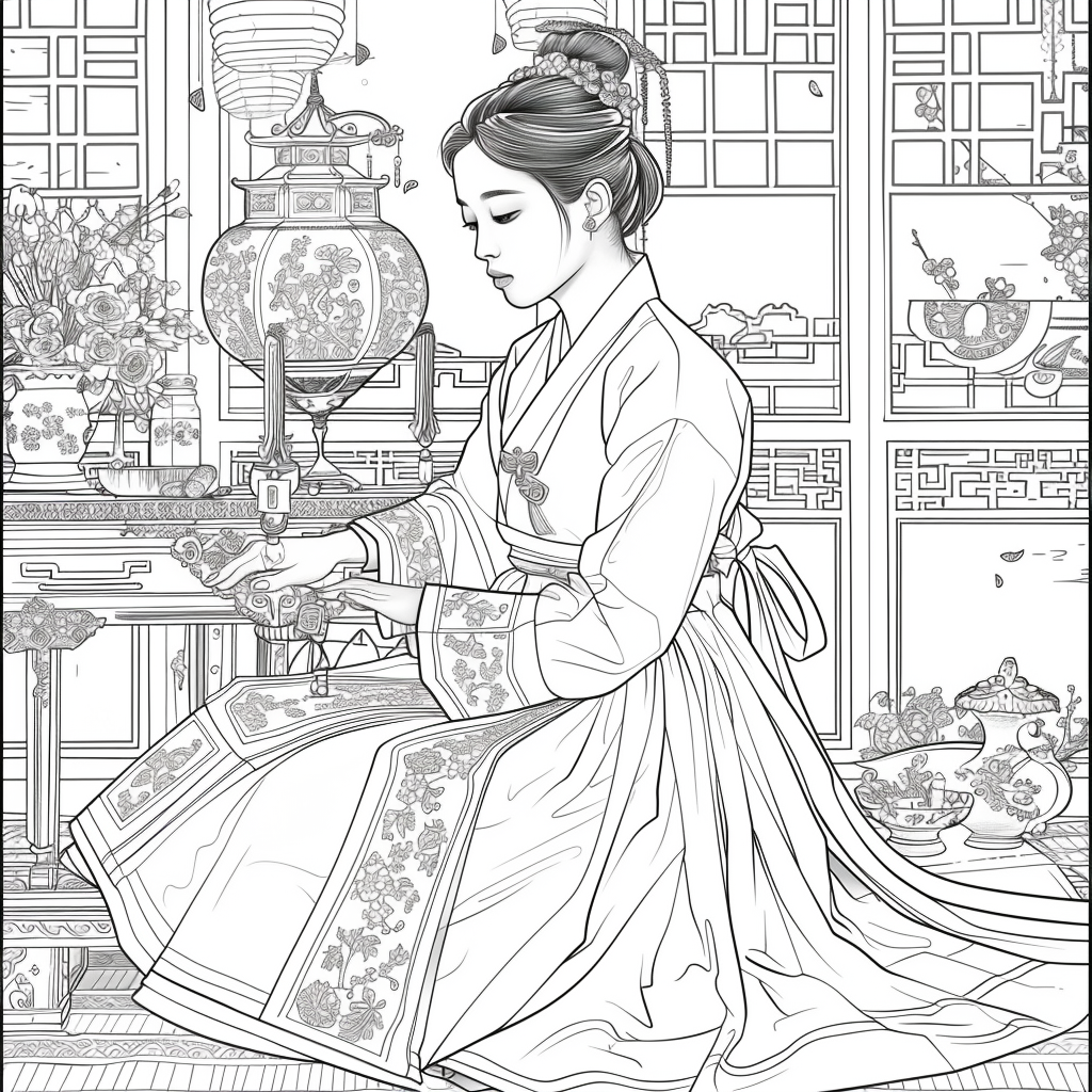Moonlit Letters: Korean Maiden at Her Writing Desk