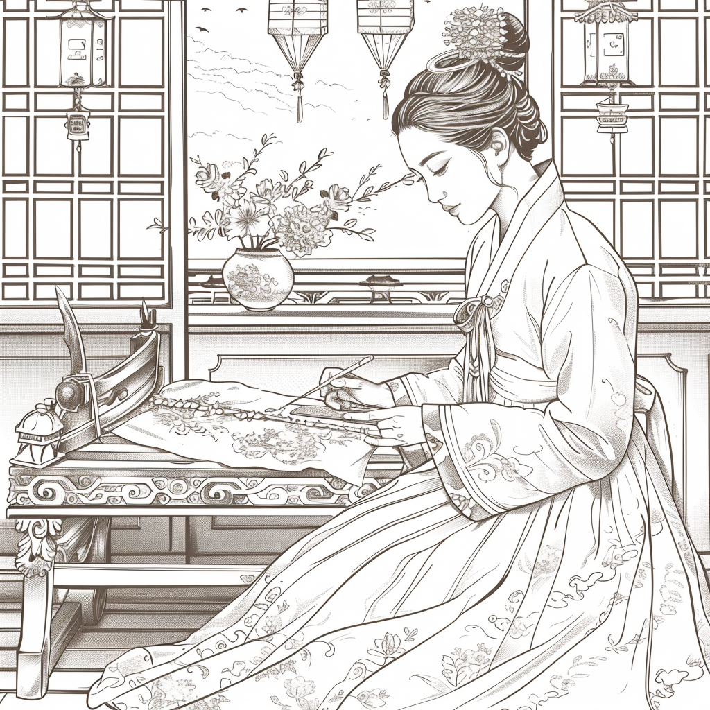 Moonlit Letters: Korean Maiden at Her Writing Desk