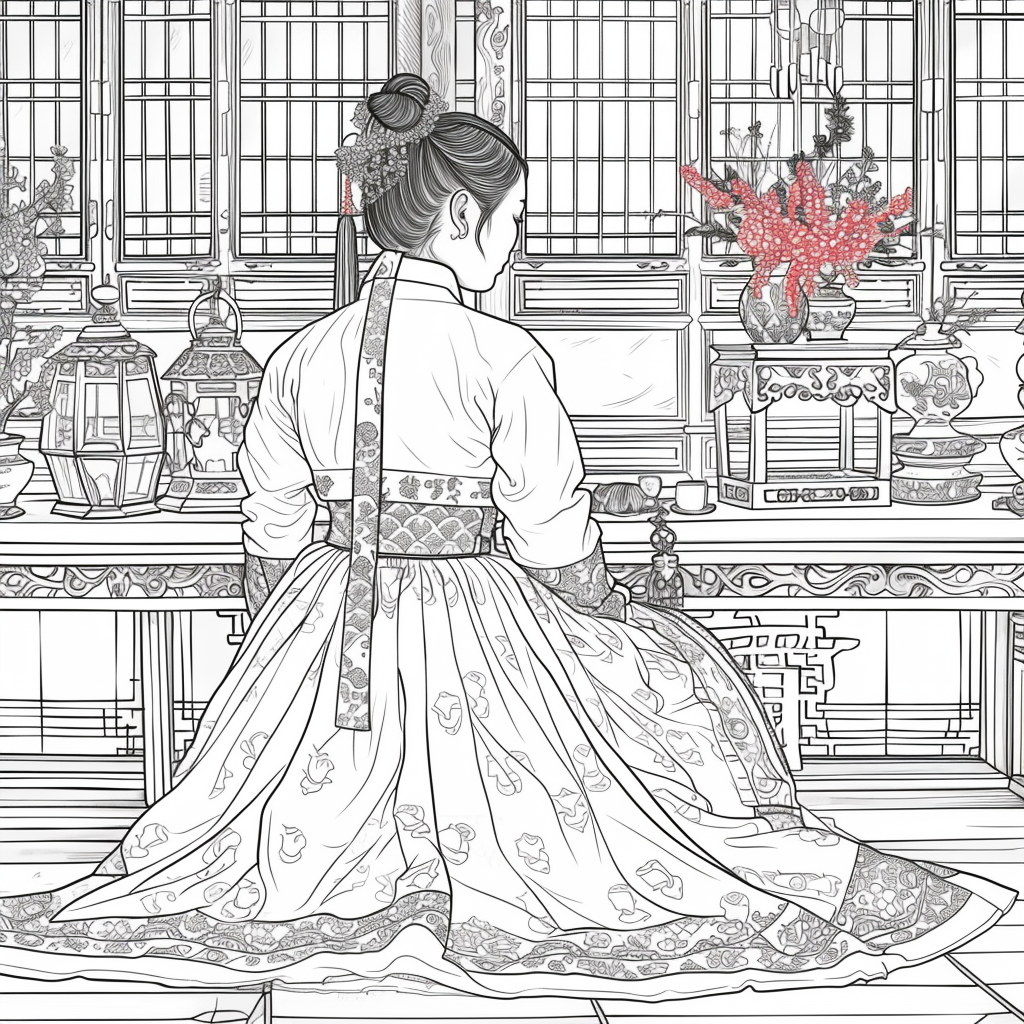 Moonlit Letters: Korean Maiden at Her Writing Desk