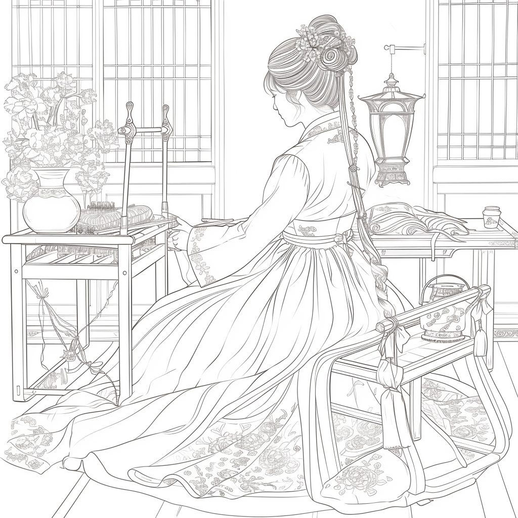 Moonlit Letters: Korean Maiden at Her Writing Desk