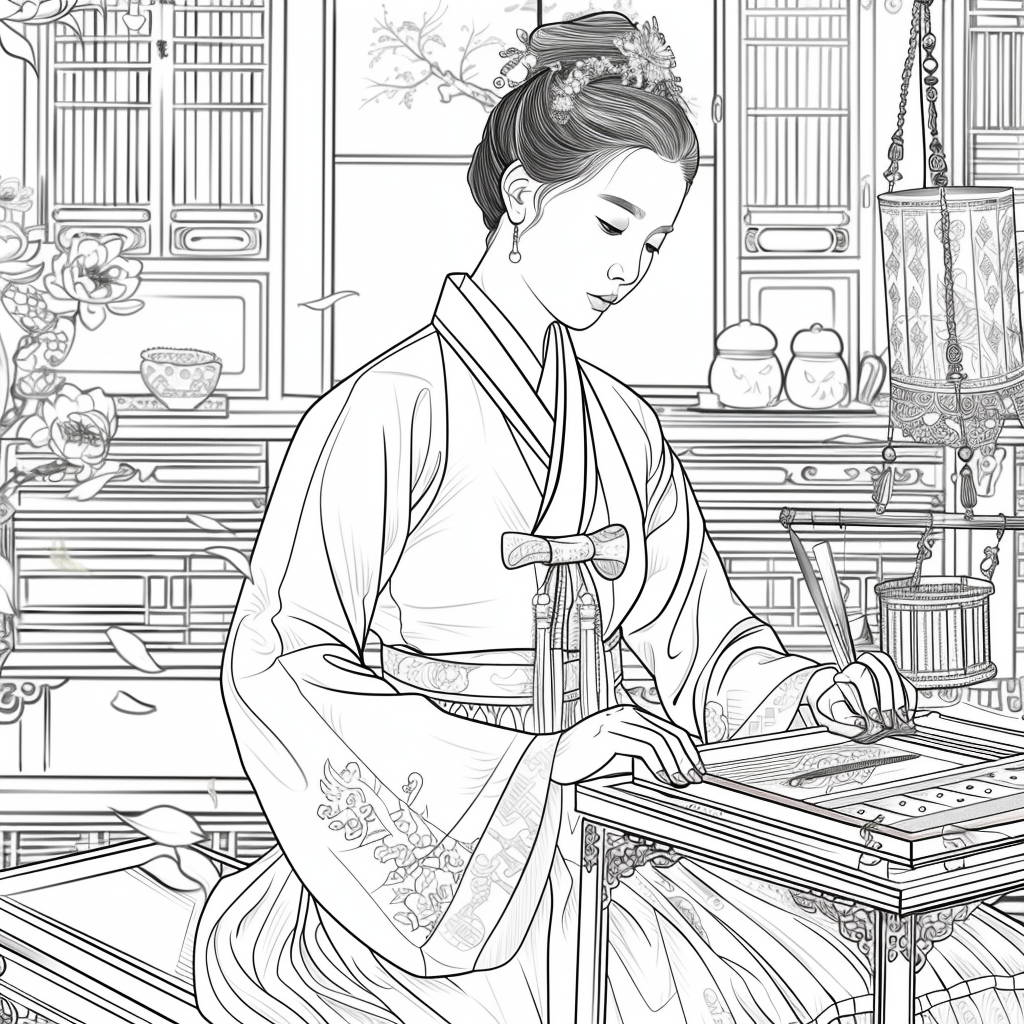 Moonlit Letters: Korean Maiden at Her Writing Desk