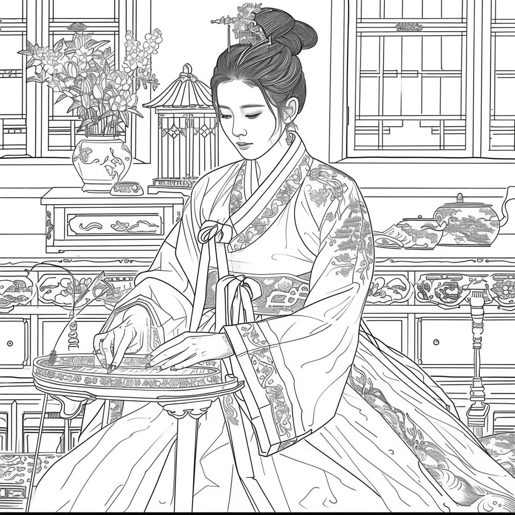 Moonlit Letters: Korean Maiden at Her Writing Desk