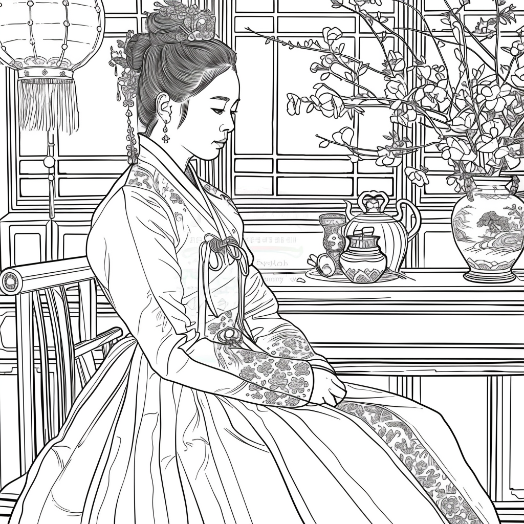Moonlit Letters: Korean Maiden at Her Writing Desk