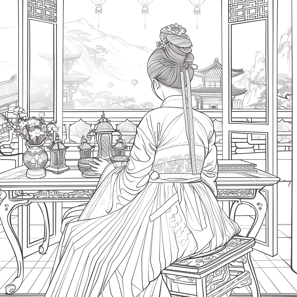 Moonlit Letters: Korean Maiden at Her Writing Desk