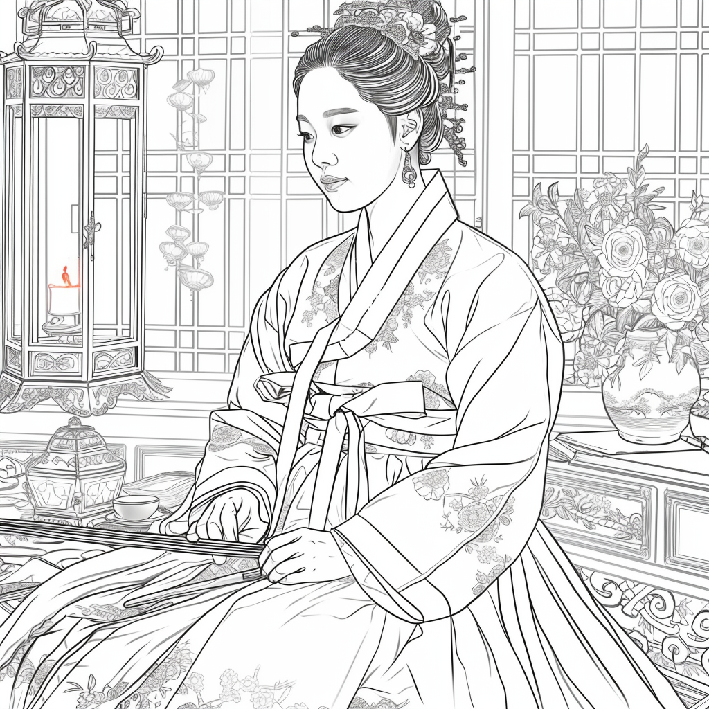 Moonlit Letters: Korean Maiden at Her Writing Desk