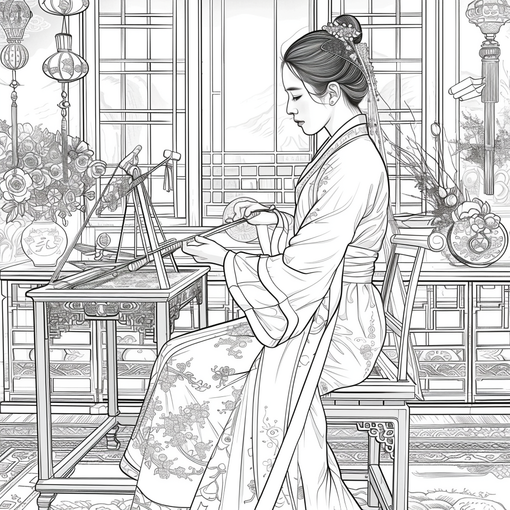 Moonlit Letters: Korean Maiden at Her Writing Desk