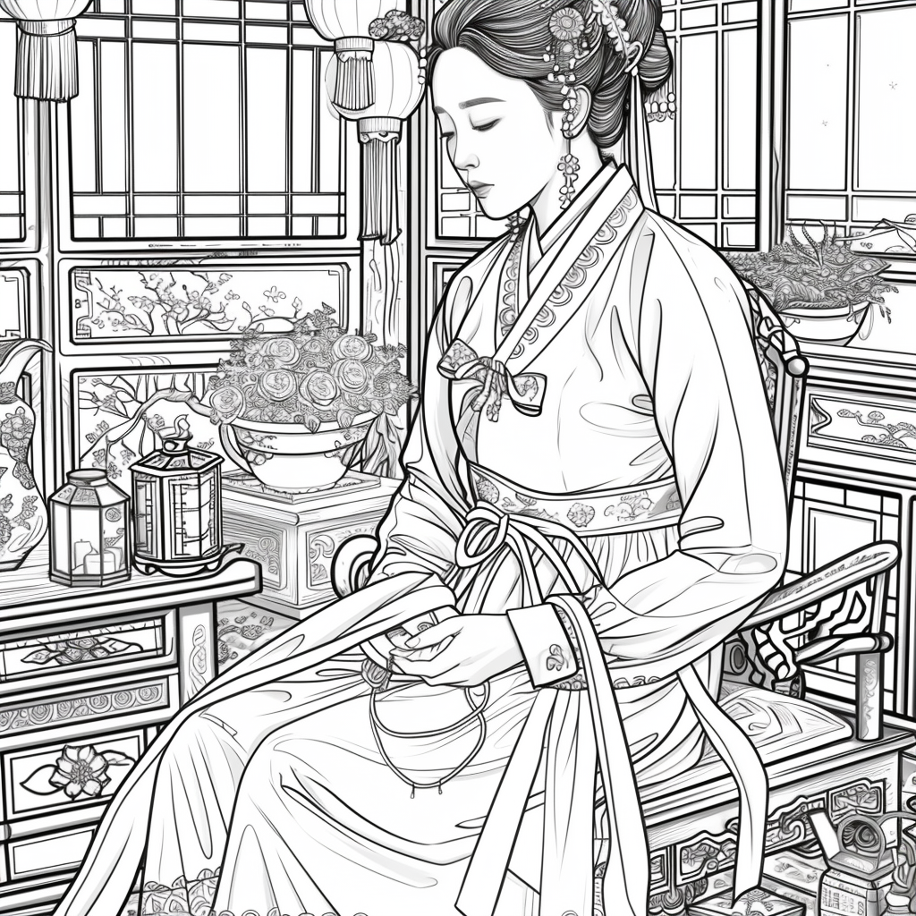 Moonlit Letters: Korean Maiden at Her Writing Desk