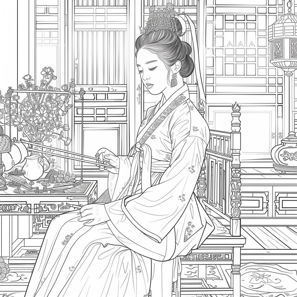 Moonlit Letters: Korean Maiden at Her Writing Desk