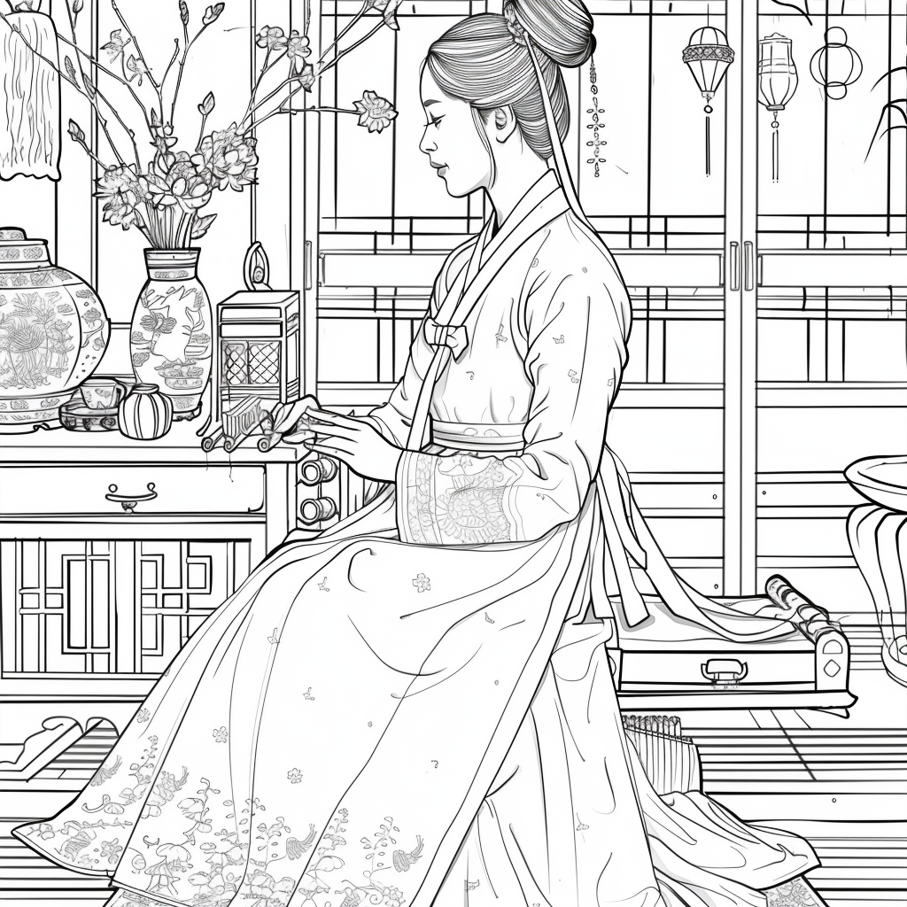 Moonlit Letters: Korean Maiden at Her Writing Desk