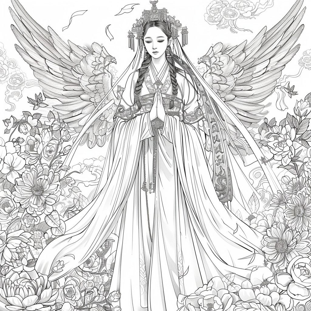 Rainbow Grace – The Blossom Maiden in Hanbok Splendor