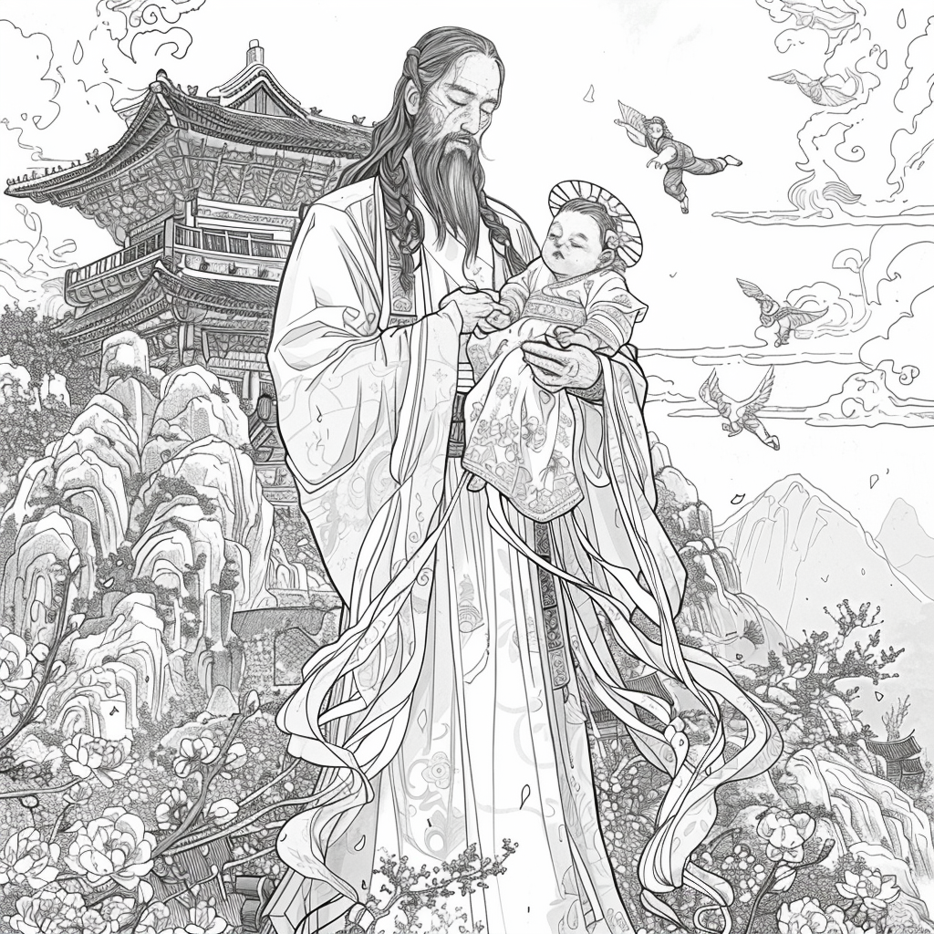 A graceful empress stands adorned in an opulent hanbok