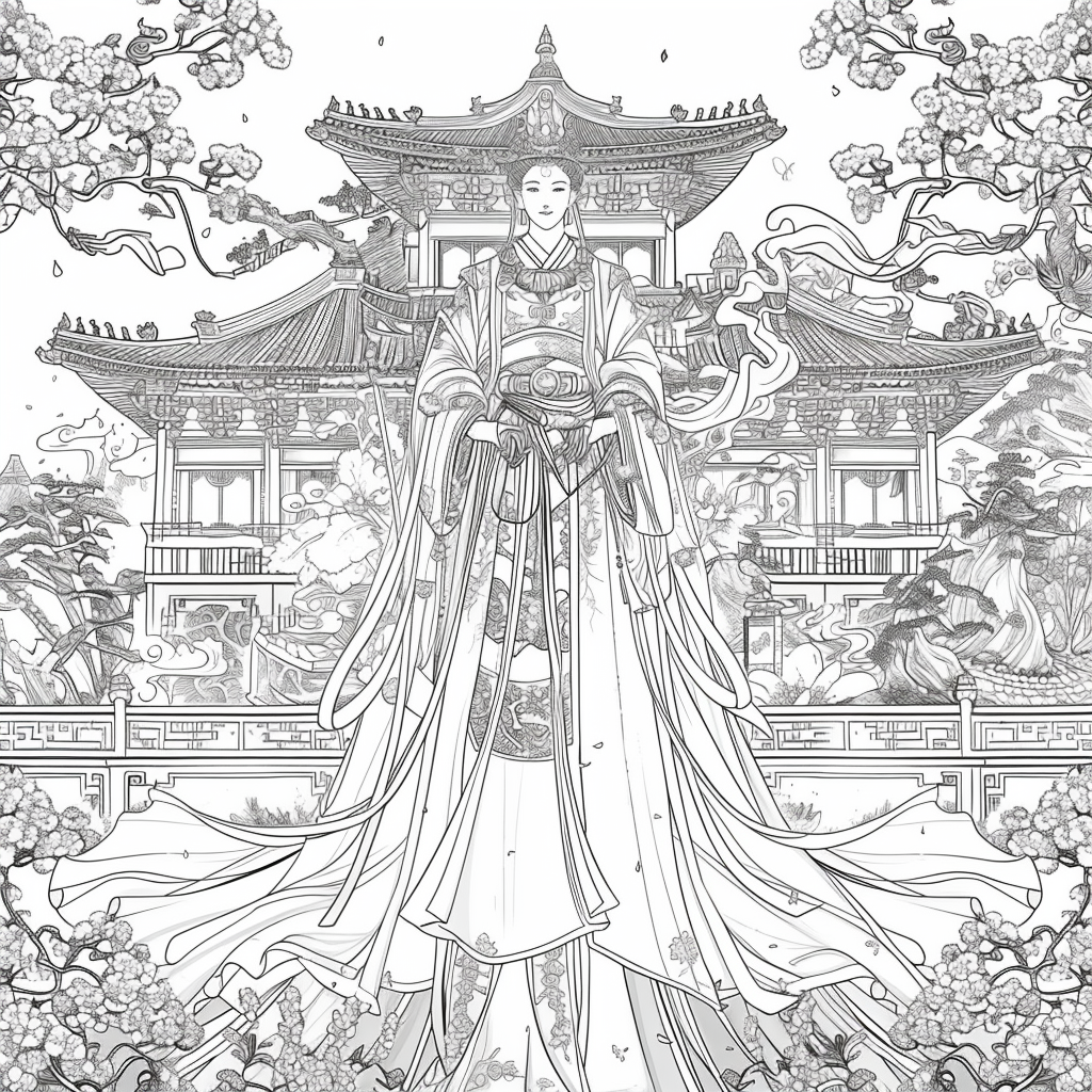 A radiant princess of Blossoms and the Peacock’s Grace