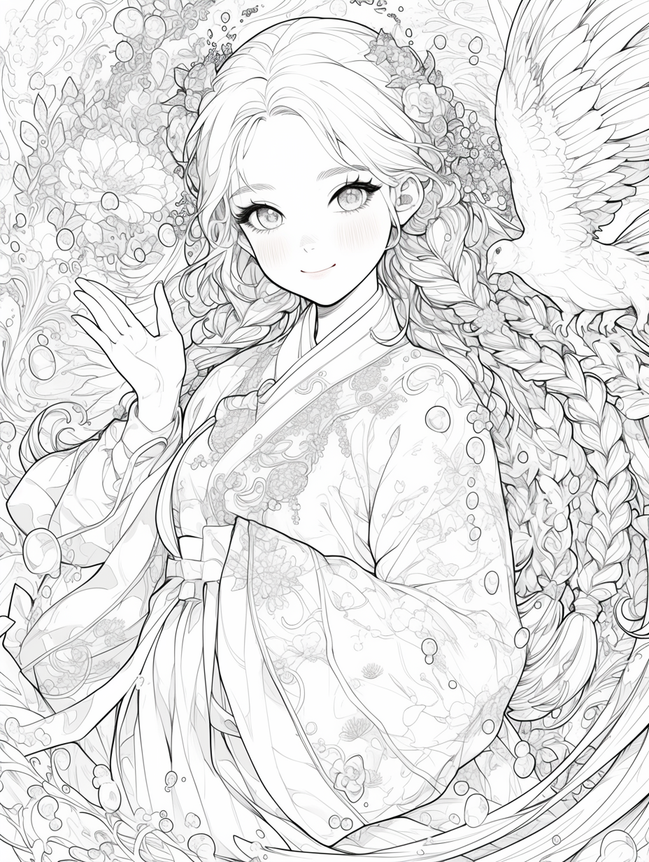 Korean Hanbok Fantasy with Peacock Wings