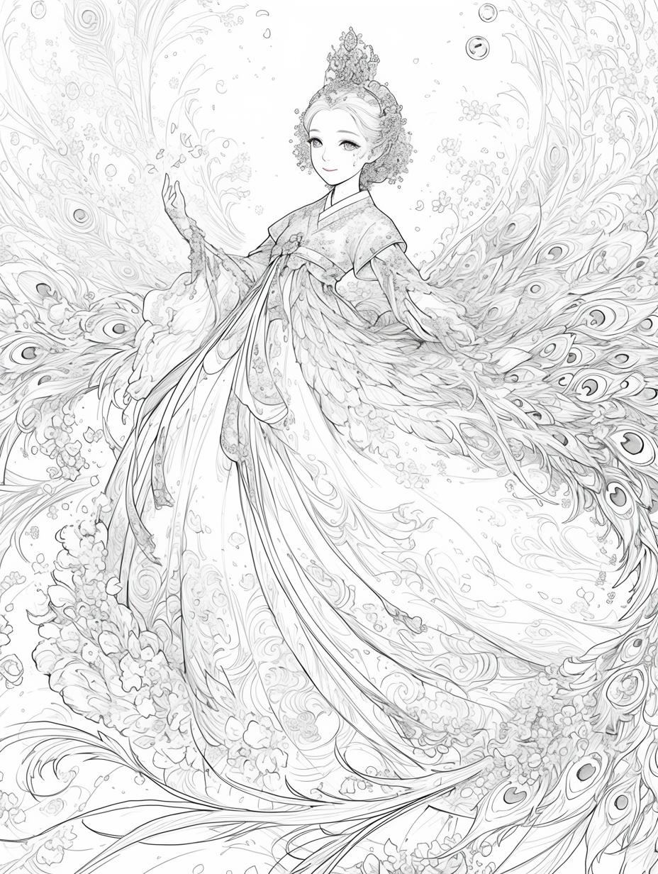 Korean Hanbok Fantasy with Peacock Wings