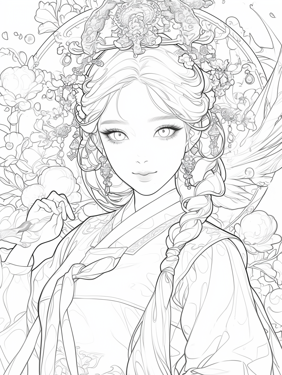 Korean Hanbok Fantasy with Peacock Wings
