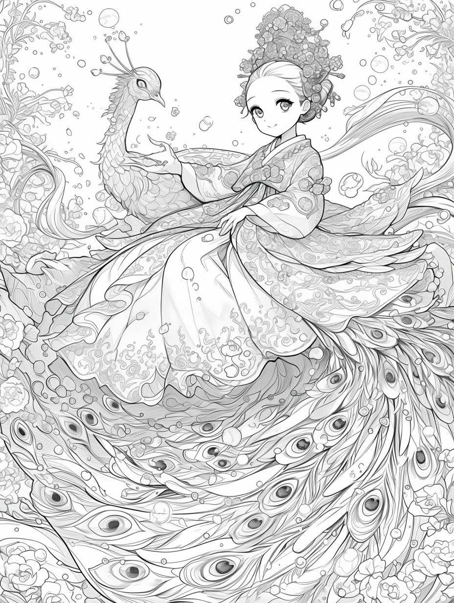 Korean Hanbok Fantasy with Peacock Wings