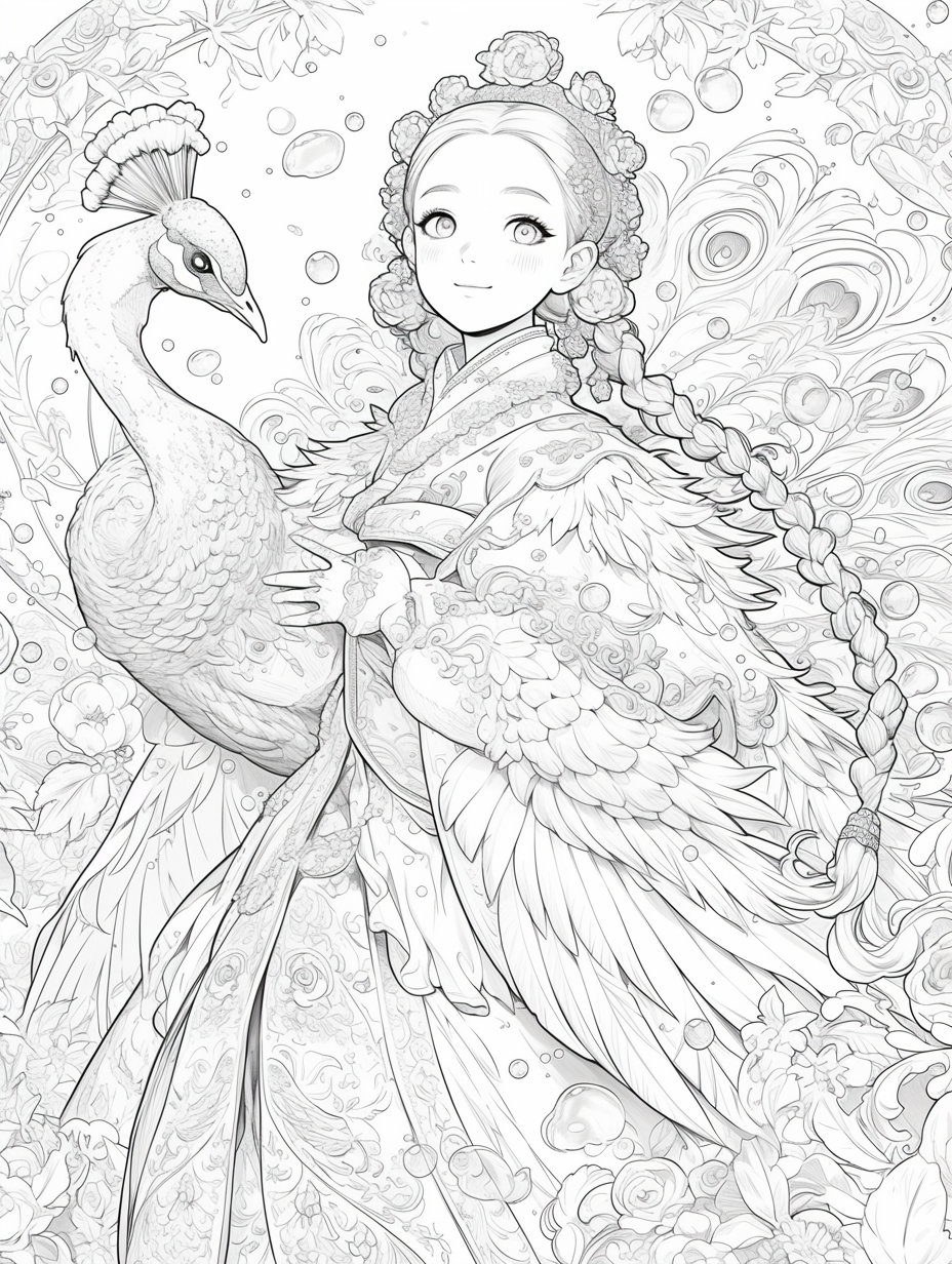 Korean Hanbok Fantasy with Peacock Wings