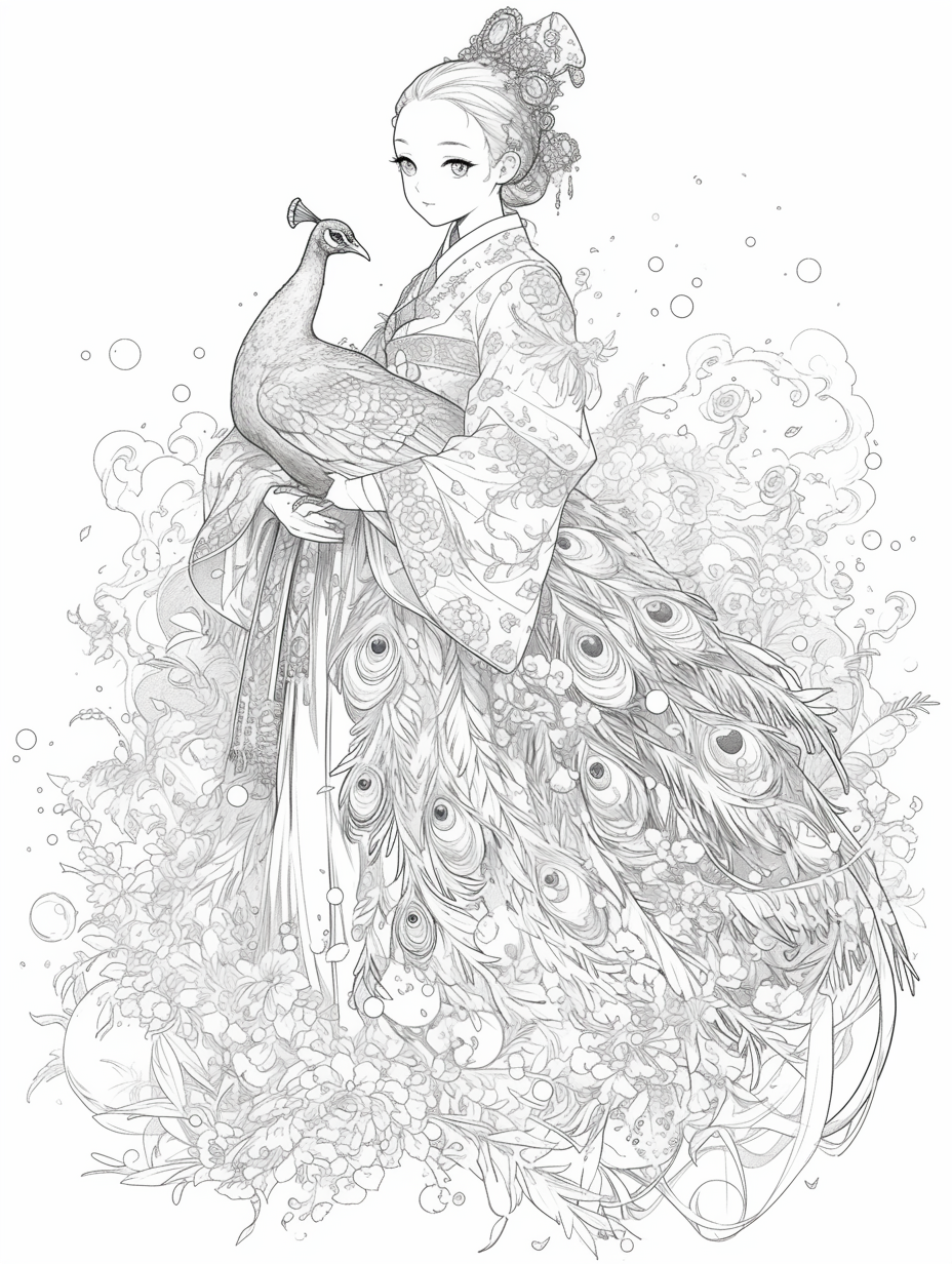 Korean Hanbok Fantasy with Peacock Wings