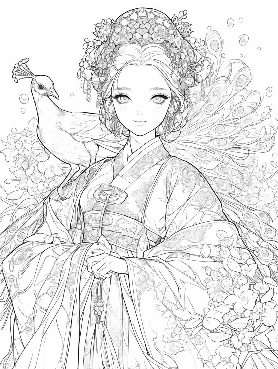 Korean Hanbok Fantasy with Peacock Wings