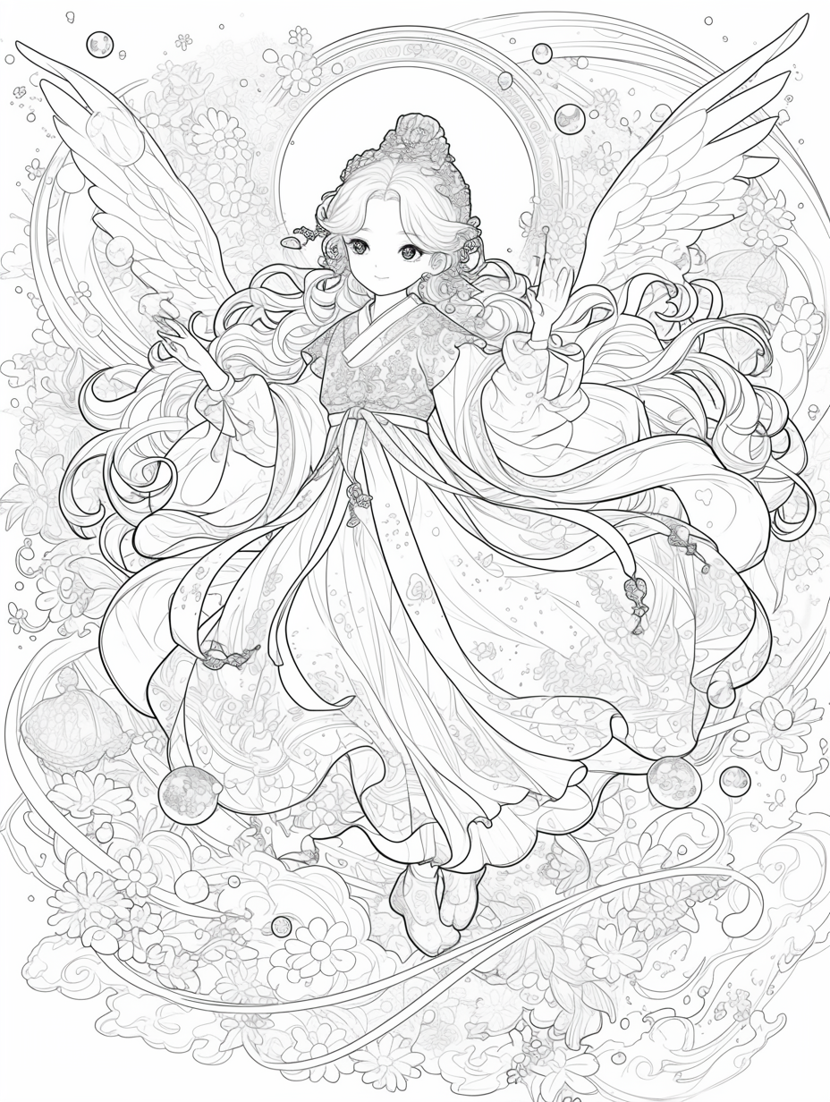 Korean Hanbok Fantasy with Peacock Wings
