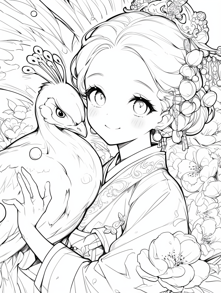 Korean Hanbok Fantasy with Peacock Wings