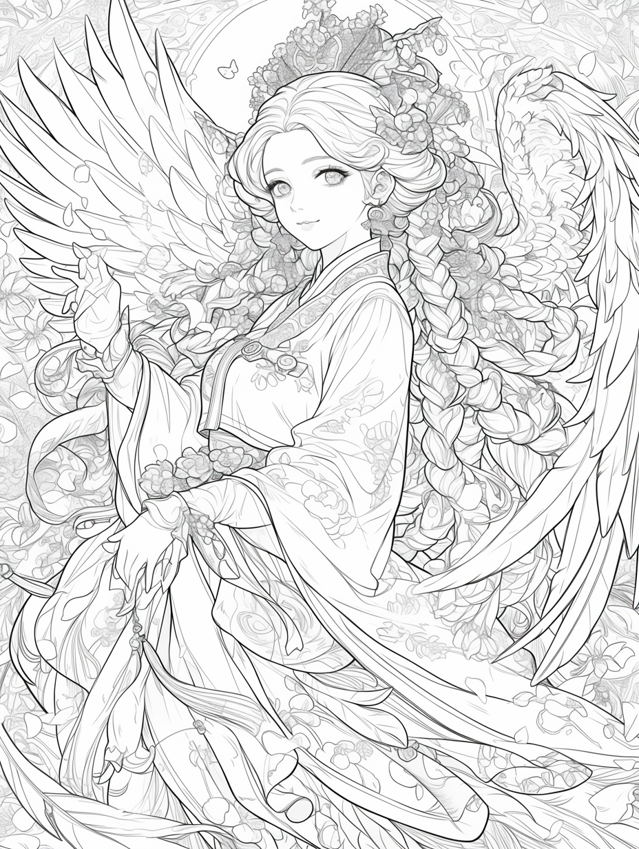 Korean Hanbok Fantasy with Peacock Wings