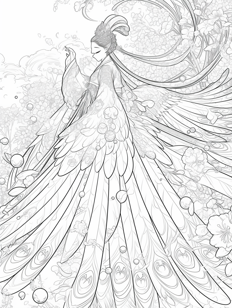 Korean Hanbok Fantasy with Peacock Wings