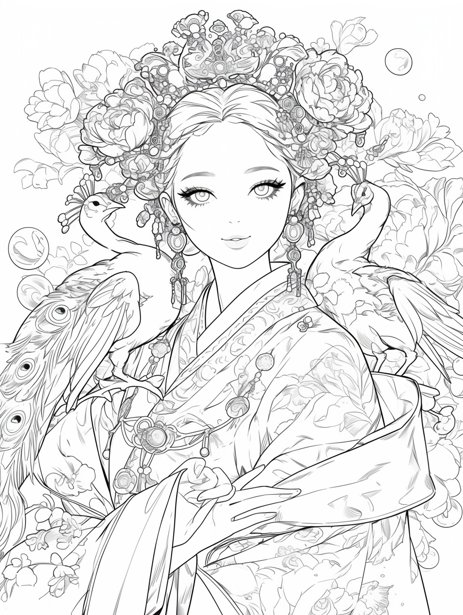 Korean Hanbok Fantasy with Peacock Wings