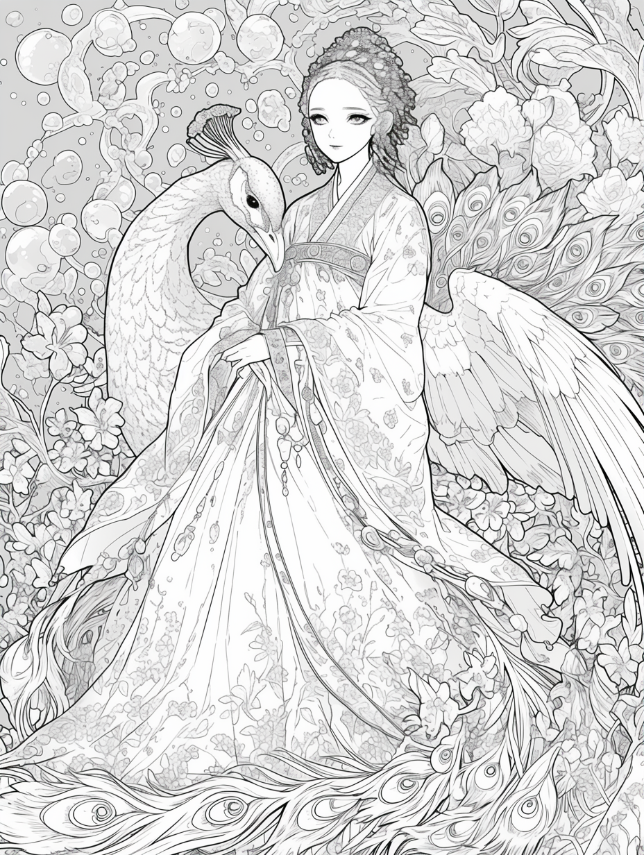 Korean Hanbok Fantasy with Peacock Wings
