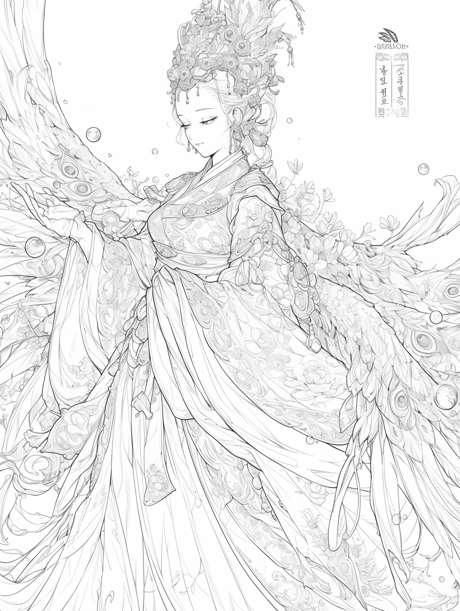 Korean Hanbok Fantasy with Peacock Wings