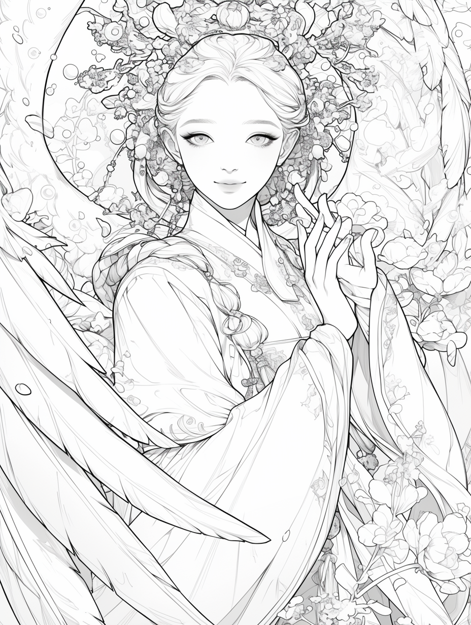 Korean Hanbok Fantasy with Peacock Wings